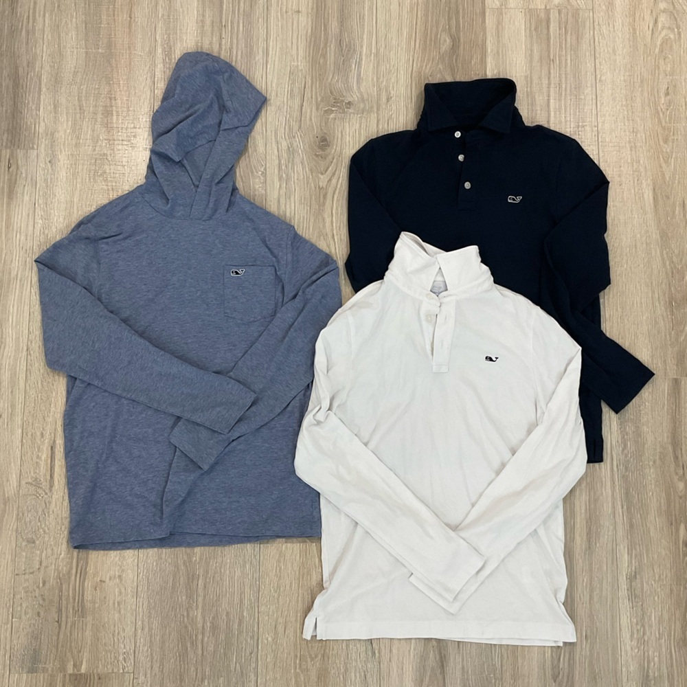 Boys Long Sleeve Polo Shirt Set - Blue, Black, and White size medium